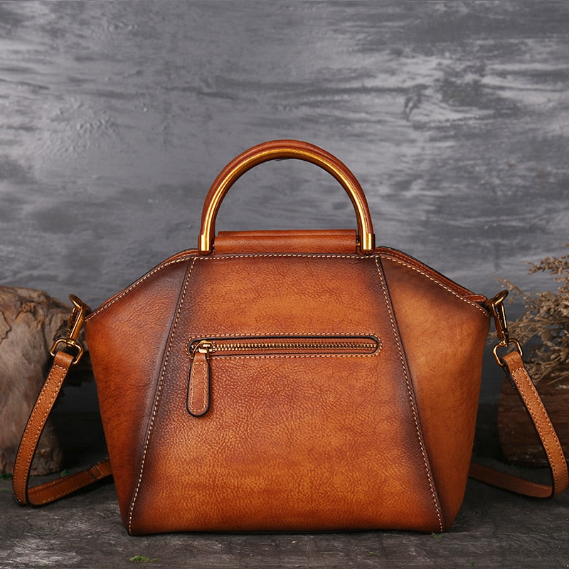 Vintage Embossed Leather Satchel – Available in Graphite Grey, Brown, and Red Bean Paste