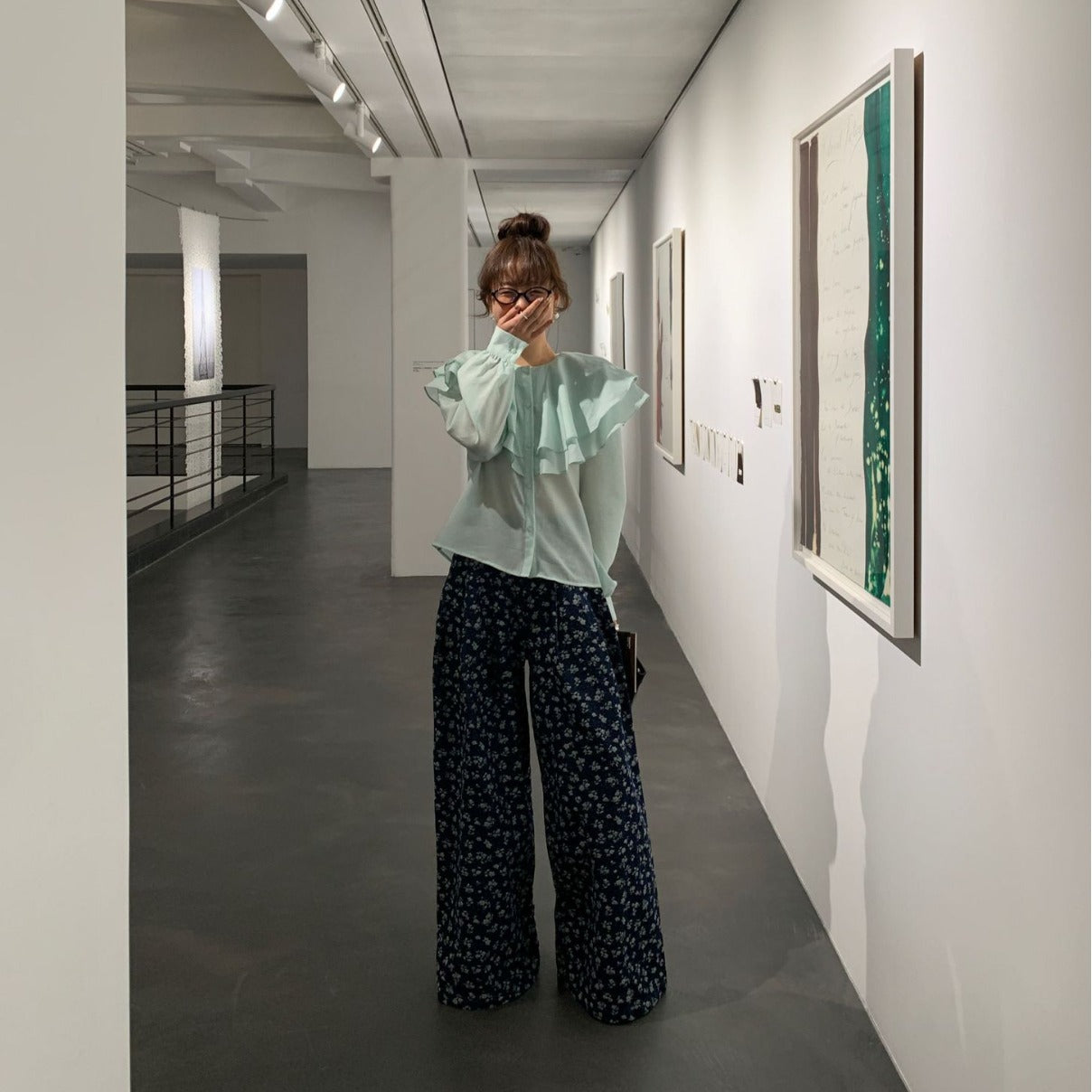 High-Rise Floral-Print Wide-Leg Denim Jeans