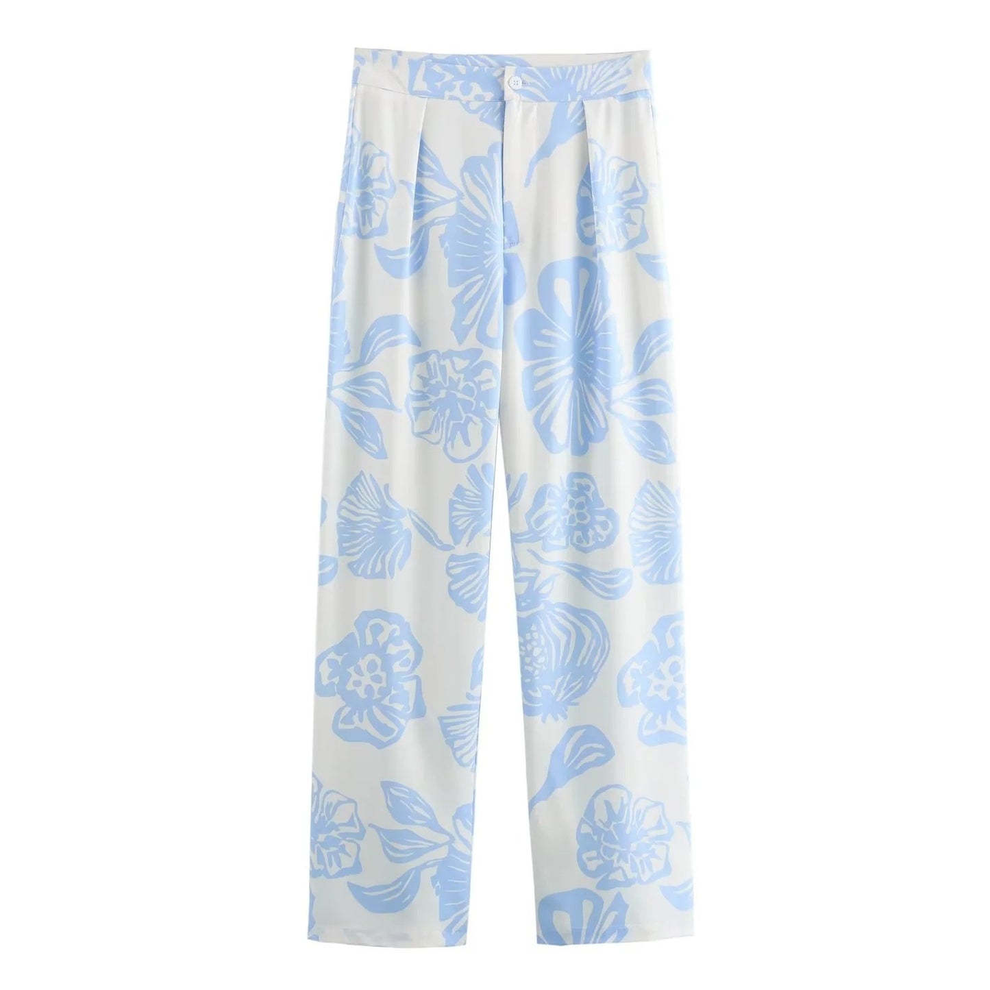 Sky-Blue Floral Two-Piece Shirt & Trousers Set