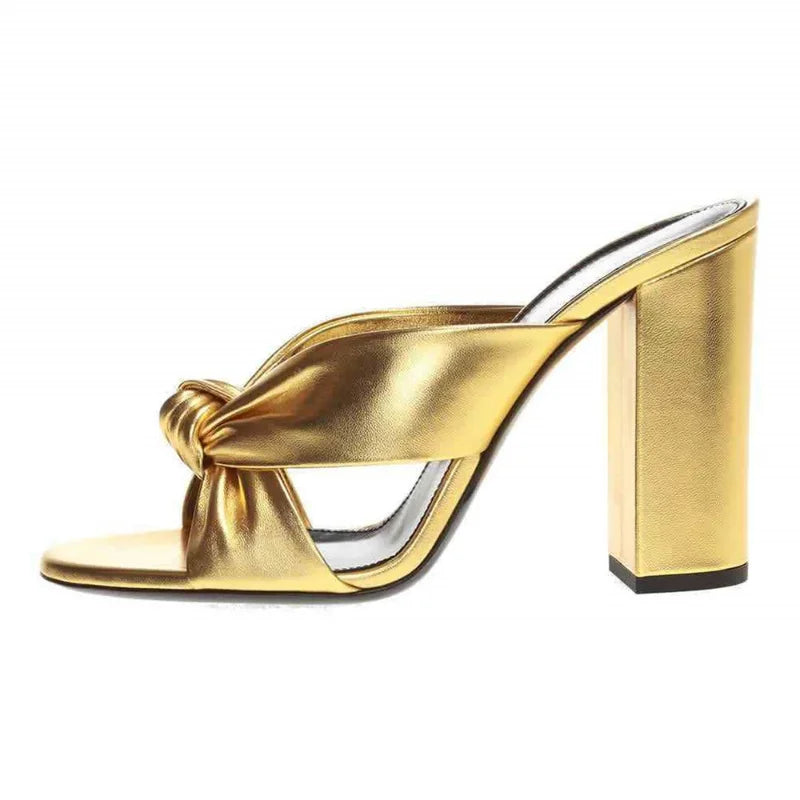 Aria Knot-Front Block-Heel Mules