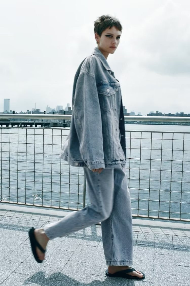 Denim Jacket & Wide-Leg Jeans Two-Piece Set