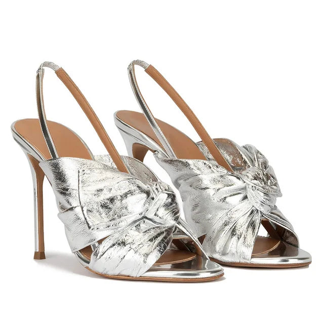 Fortunata “Gilded Knot” Metallic Slingback Stiletto Mules
