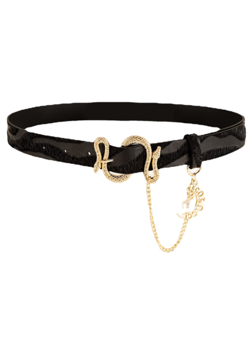Jacquard Velvet Women's Belt with Decorative Chain and Snake Buckle