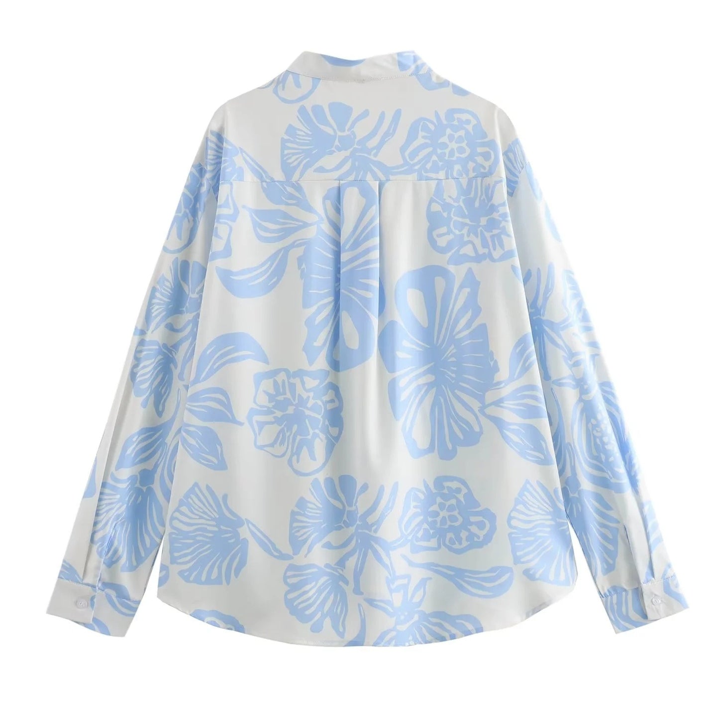 Sky-Blue Floral Two-Piece Shirt & Trousers Set