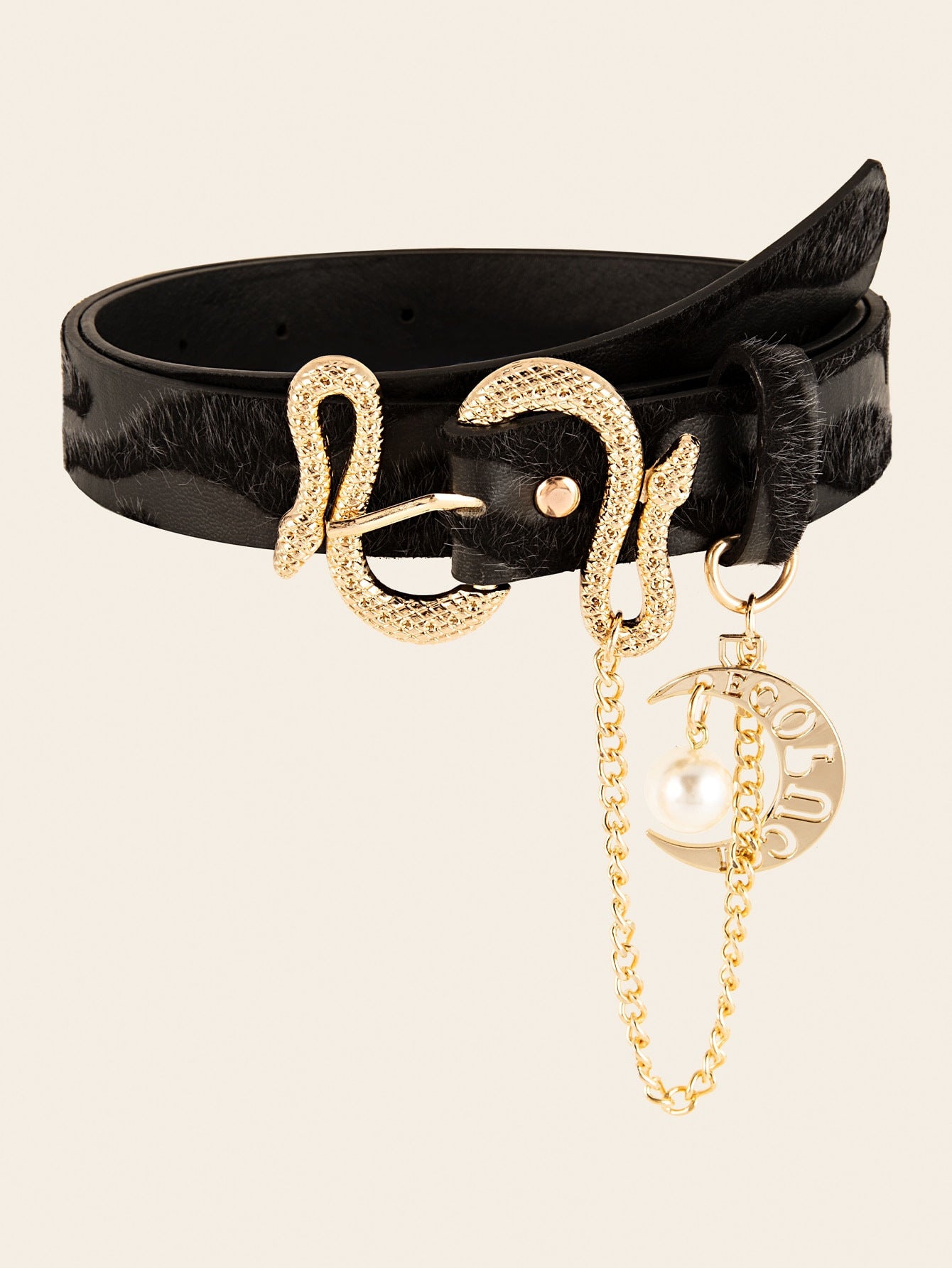 Jacquard Velvet Women's Belt with Decorative Chain and Snake Buckle