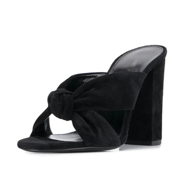 Aria Knot-Front Block-Heel Mules