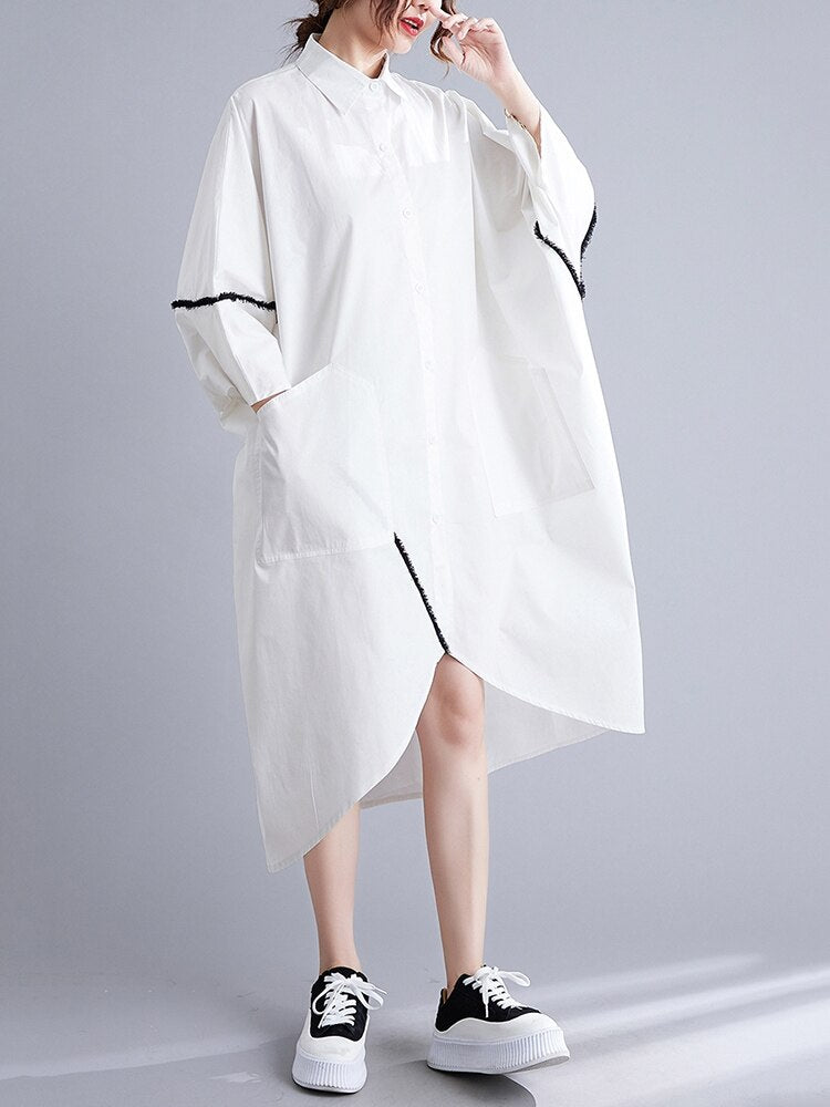 Stylish Oversized White Cotton Shirt Dress – Casual Cool with a Twist
