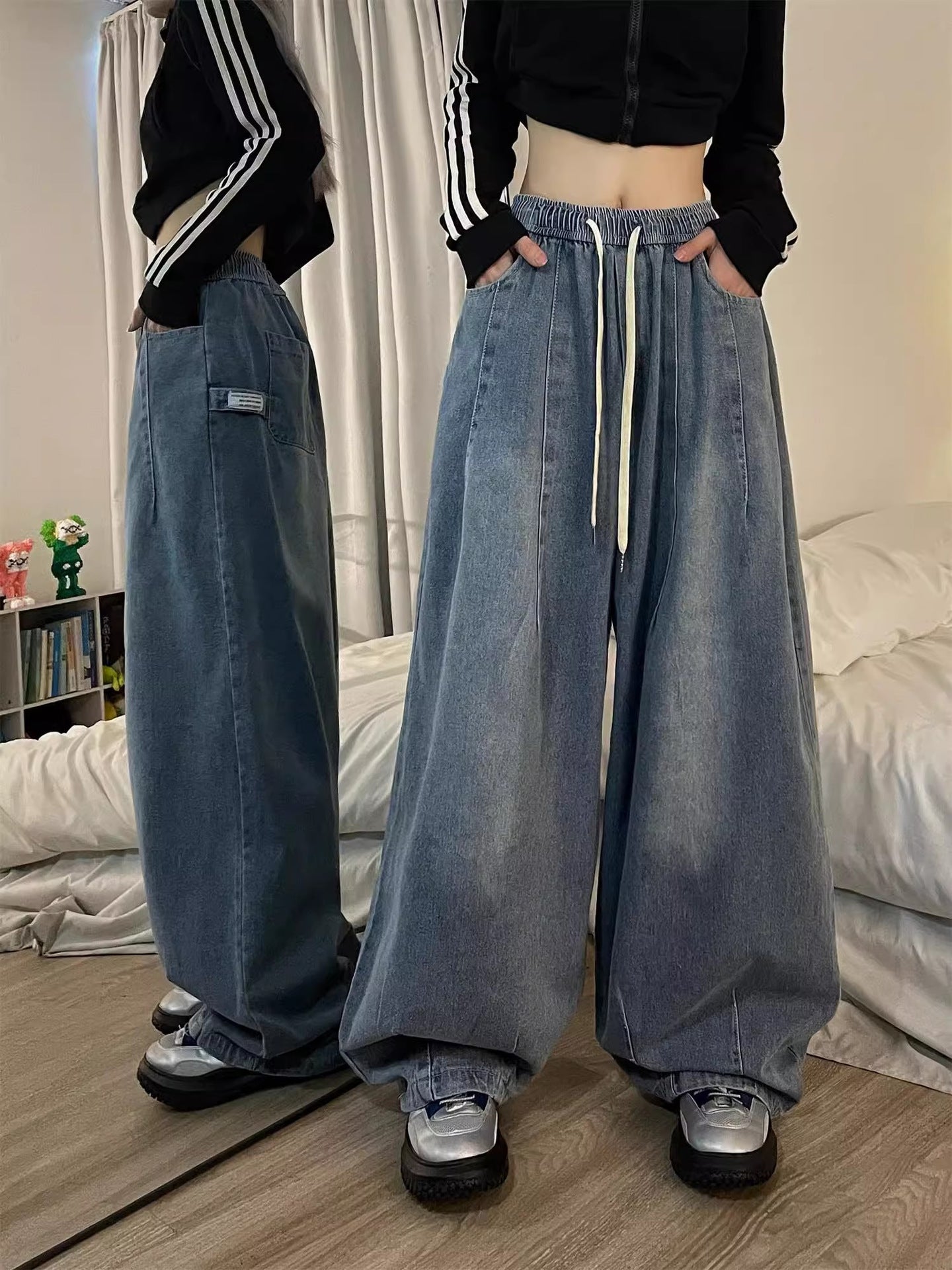Oversized Wide-Leg Denim Joggers
