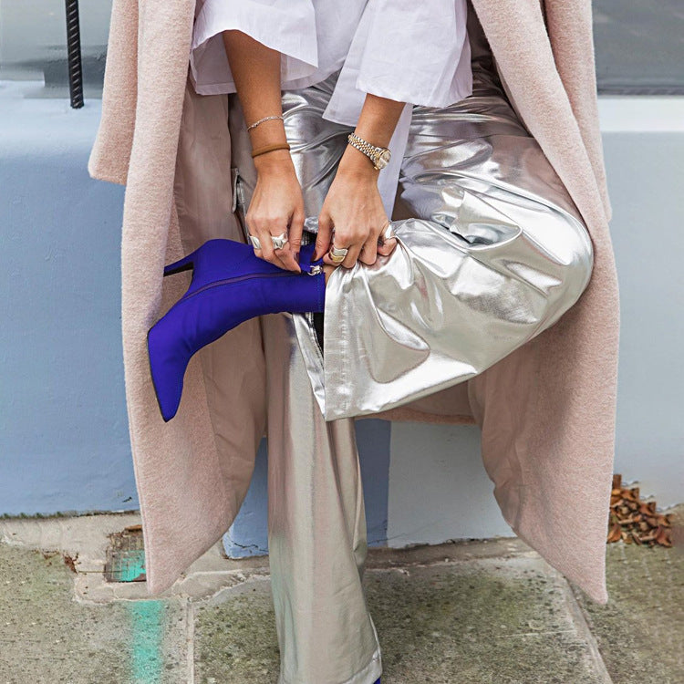 Futuristic Metallic-Silver Cargo Trousers