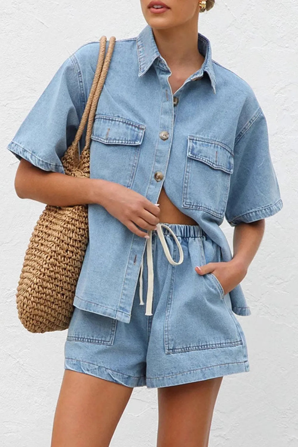 Denim Button-Up Short Set (Light Wash | Dark Wash)