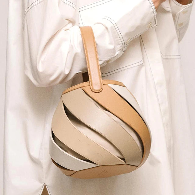Swirl-Strap Faux-Leather Sphere Bag – Khaki, Blue, Rainbow & Macaroon