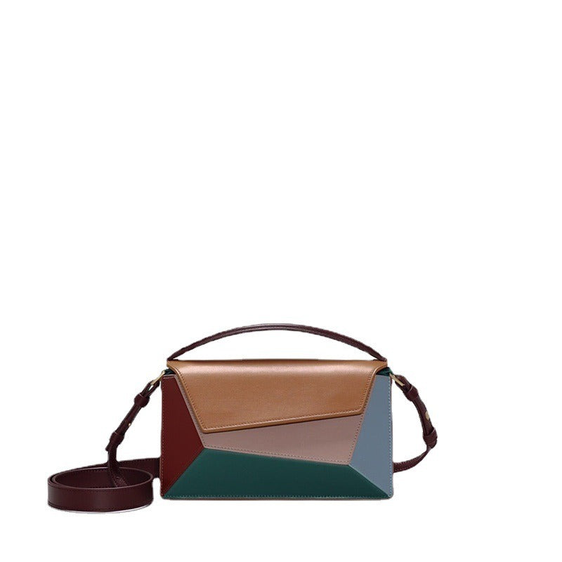 Geometric Color‐Block Leather Top-Handle Shoulder Bag