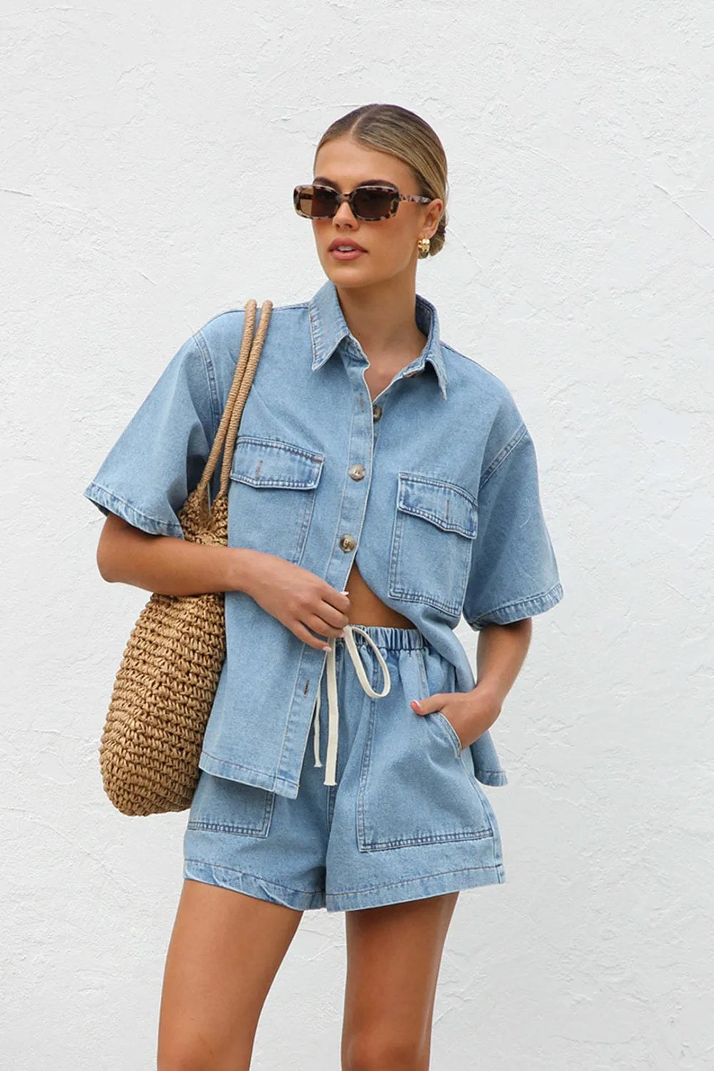 Denim Button-Up Short Set (Light Wash | Dark Wash)