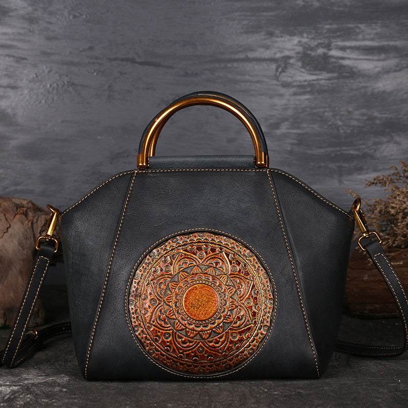 Vintage Embossed Leather Satchel – Available in Graphite Grey, Brown, and Red Bean Paste