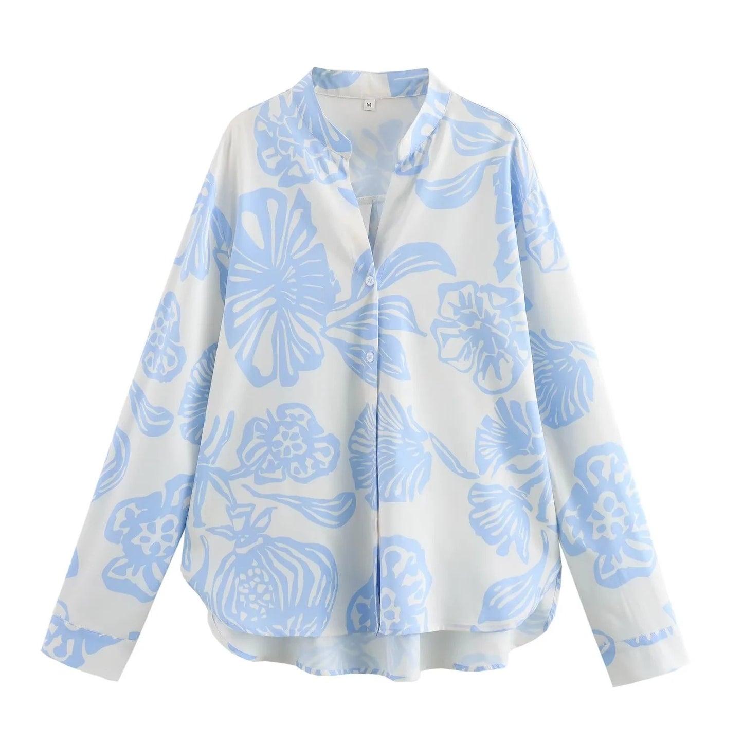 Sky-Blue Floral Two-Piece Shirt & Trousers Set
