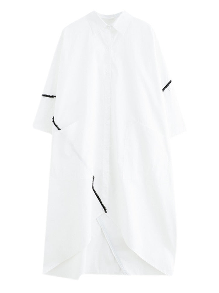 Stylish Oversized White Cotton Shirt Dress – Casual Cool with a Twist