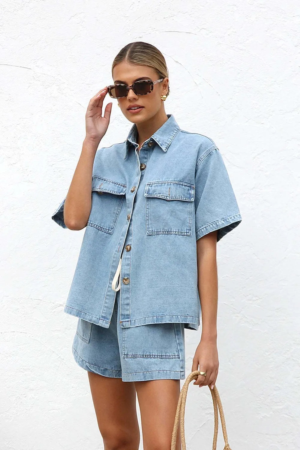 Denim Button-Up Short Set (Light Wash | Dark Wash)