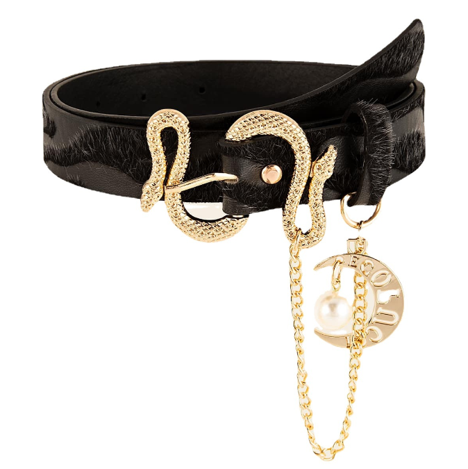 Jacquard Velvet Women's Belt with Decorative Chain and Snake Buckle