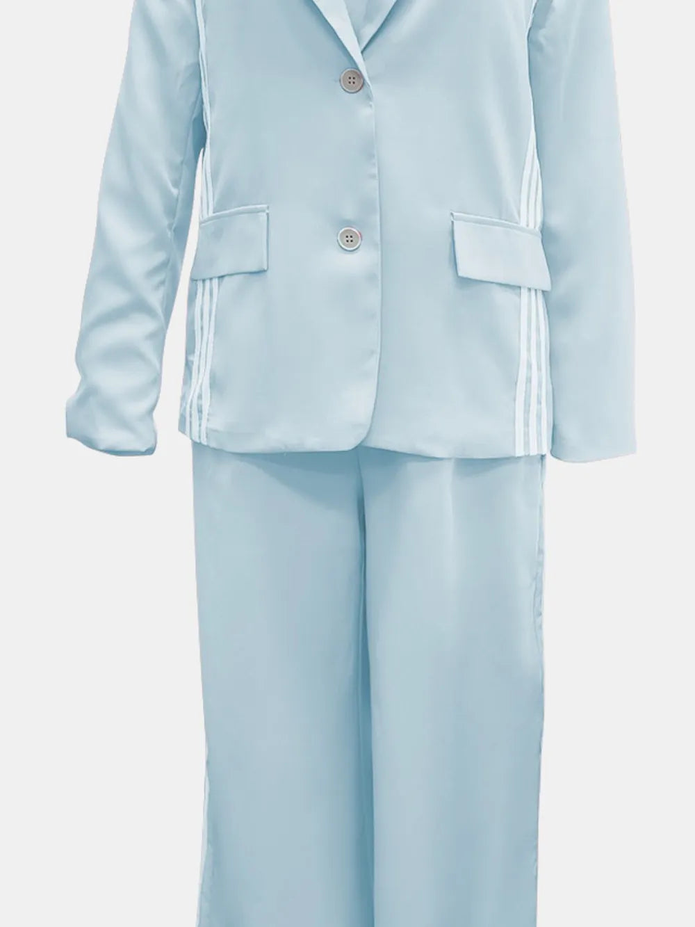 Athleisure‐Inspired Three‐Stripe Blazer & Wide-Leg Pant Set