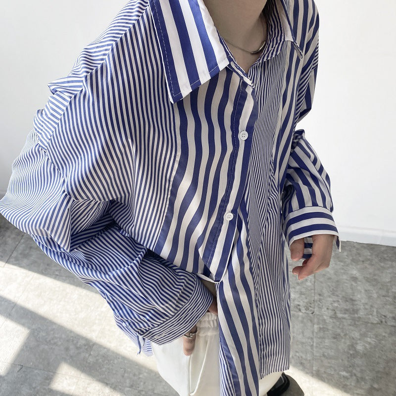 Modern Asymmetrical Striped Button‐Down Shirt