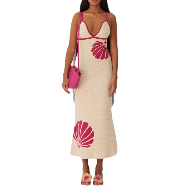 Shell-Detail Knit Maxi Dress