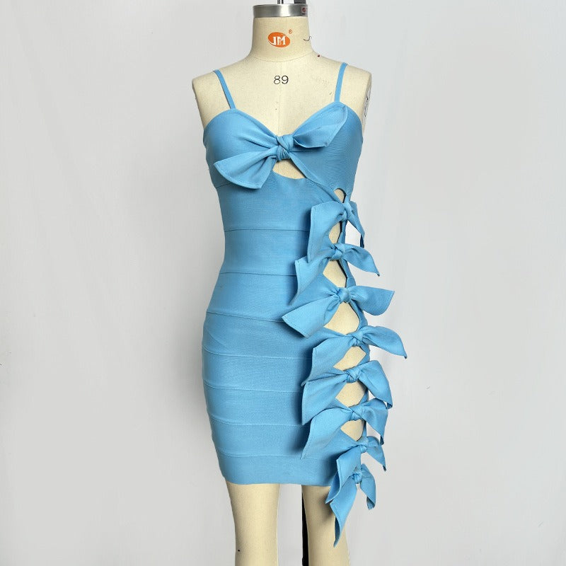 Azure Bow-Detail Bandage Mini Dress