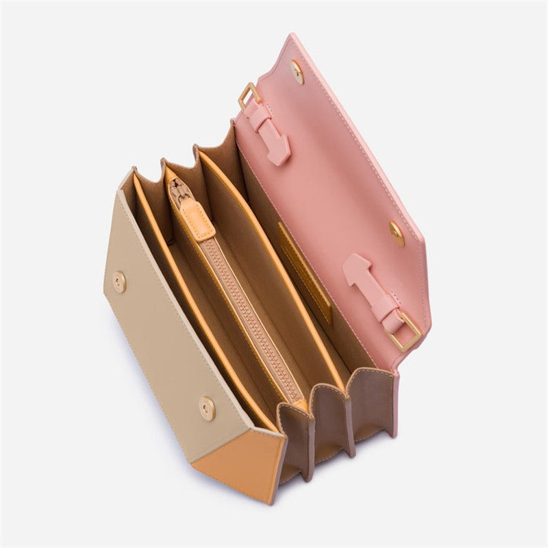 Geometric Color‐Block Leather Top-Handle Shoulder Bag