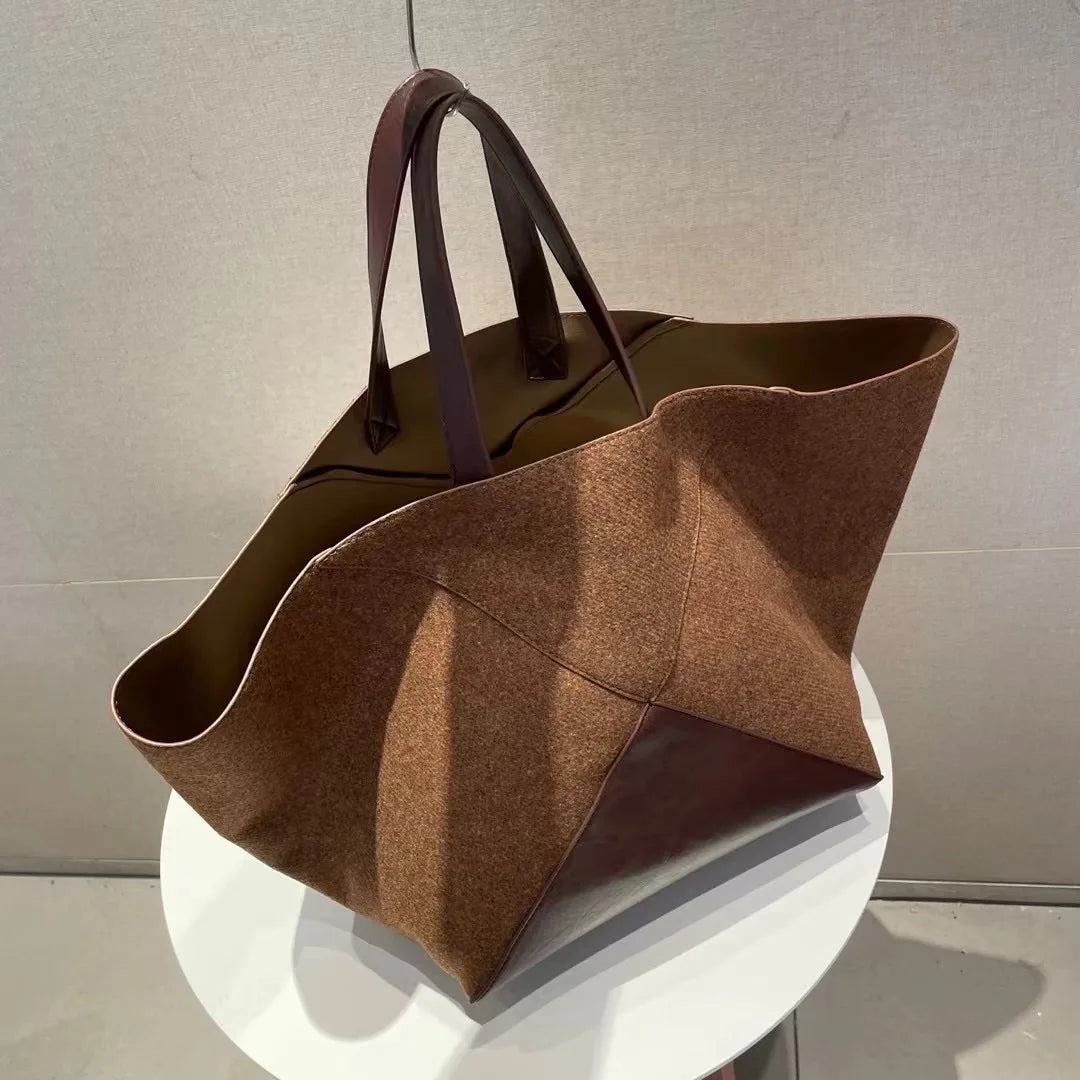 Hexagonal Patchwork Velvet & Vegan Leather Tote