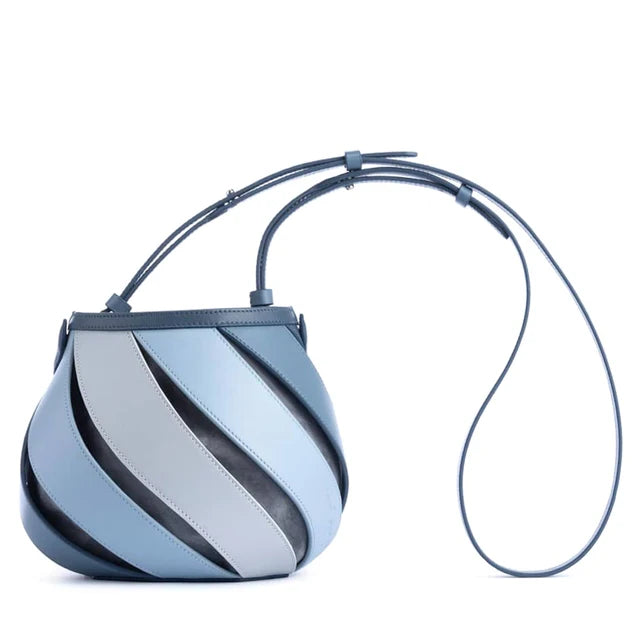 Swirl-Strap Faux-Leather Sphere Bag – Khaki, Blue, Rainbow & Macaroon