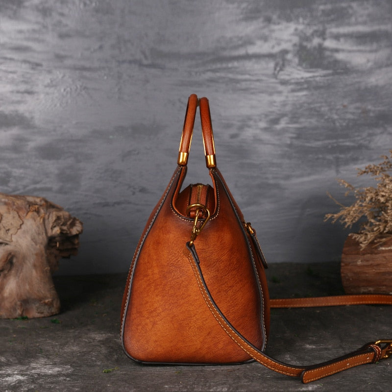Vintage Embossed Leather Satchel – Available in Graphite Grey, Brown, and Red Bean Paste