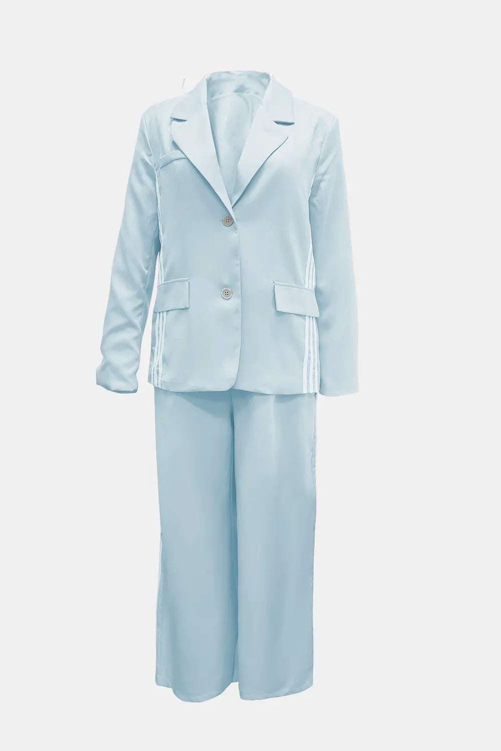Athleisure‐Inspired Three‐Stripe Blazer & Wide-Leg Pant Set