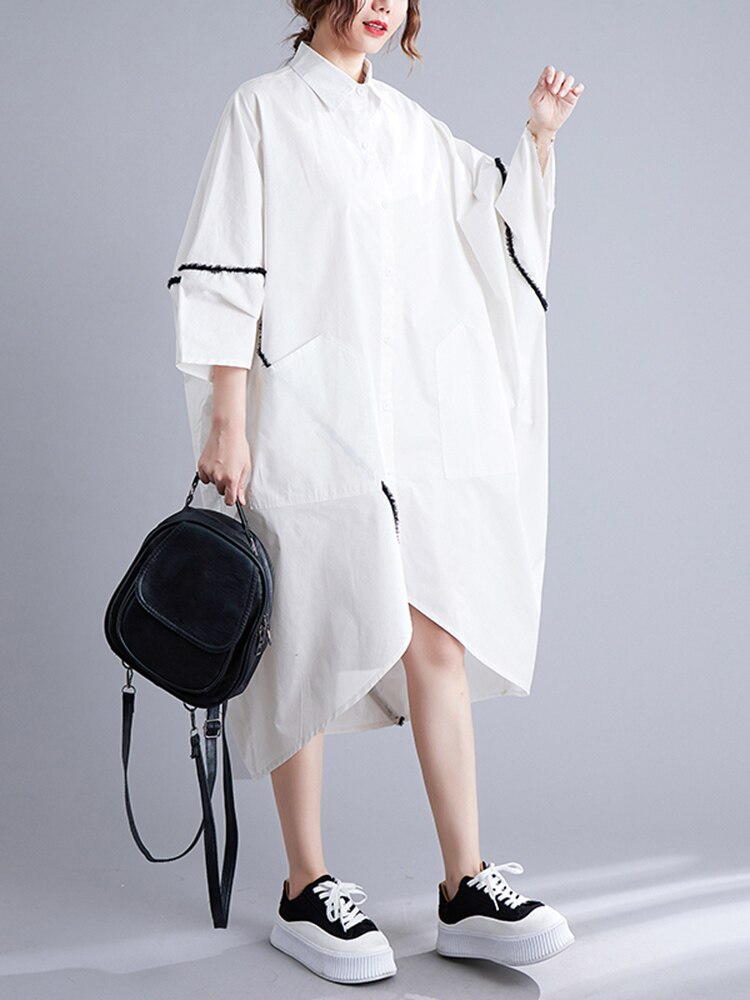 Stylish Oversized White Cotton Shirt Dress – Casual Cool with a Twist