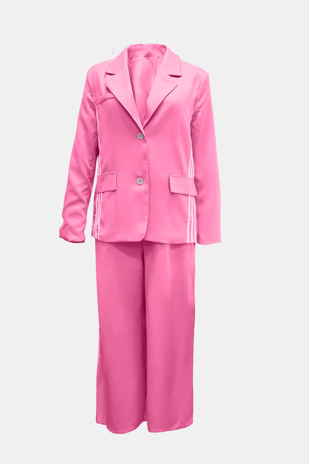 Athleisure‐Inspired Three‐Stripe Blazer & Wide-Leg Pant Set