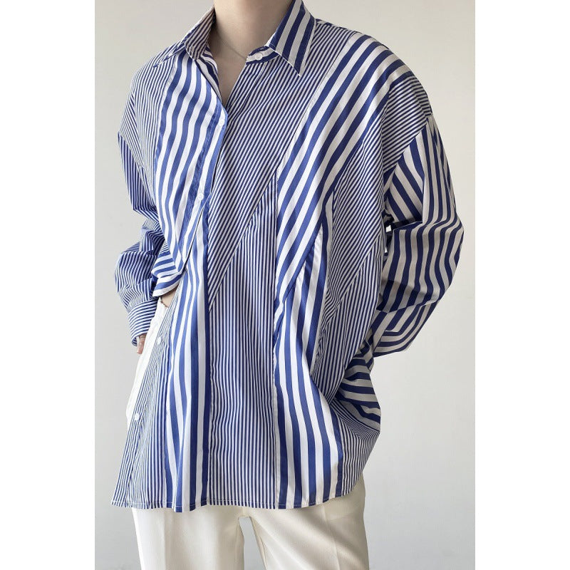 Modern Asymmetrical Striped Button‐Down Shirt