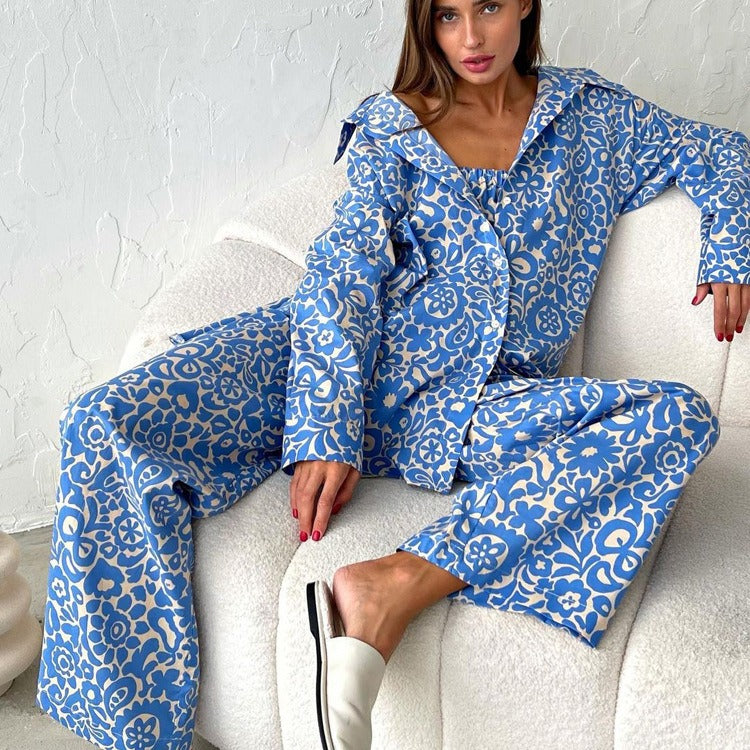 Floral Print Crop Top, Button-Up Shirt & Wide-Leg Pant Three-Piece Set