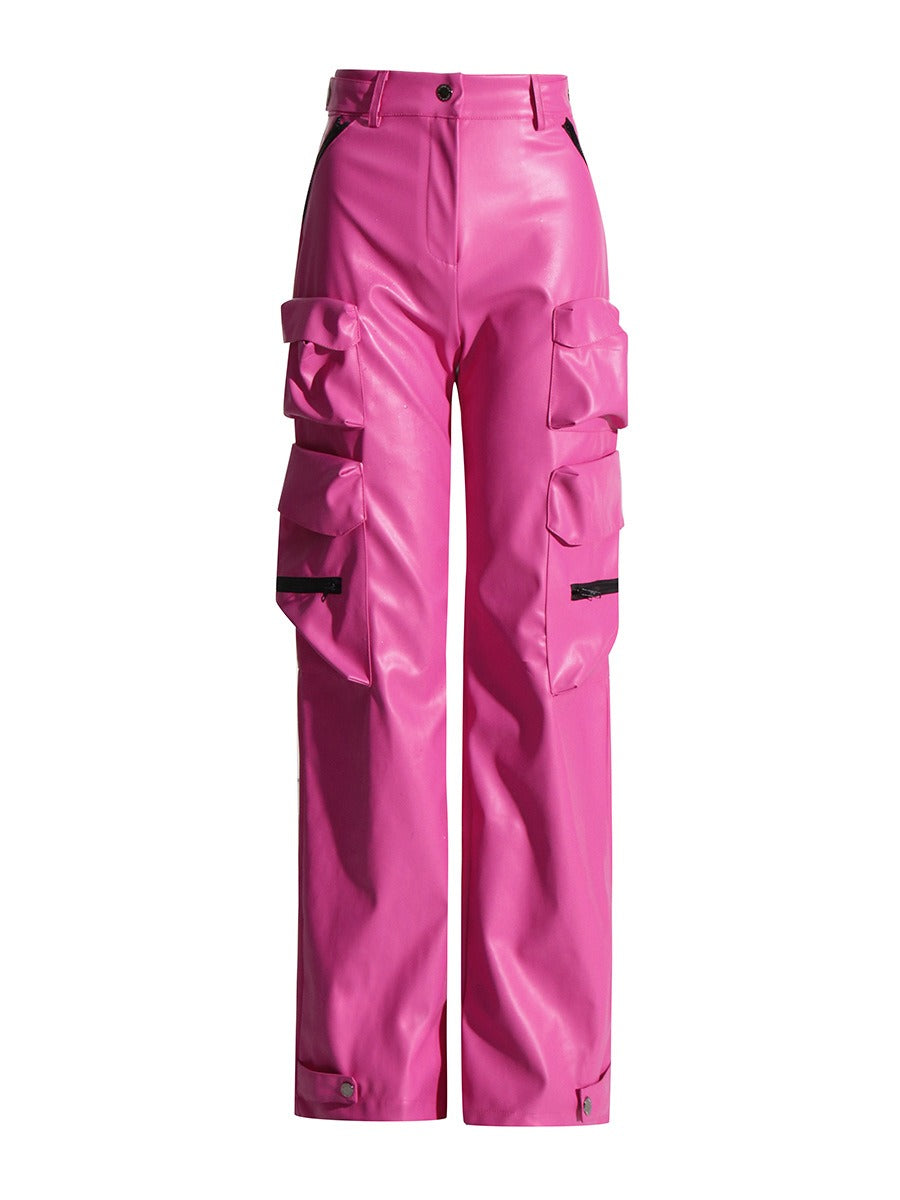 Faux Leather Cargo Pants – Hot Pink
