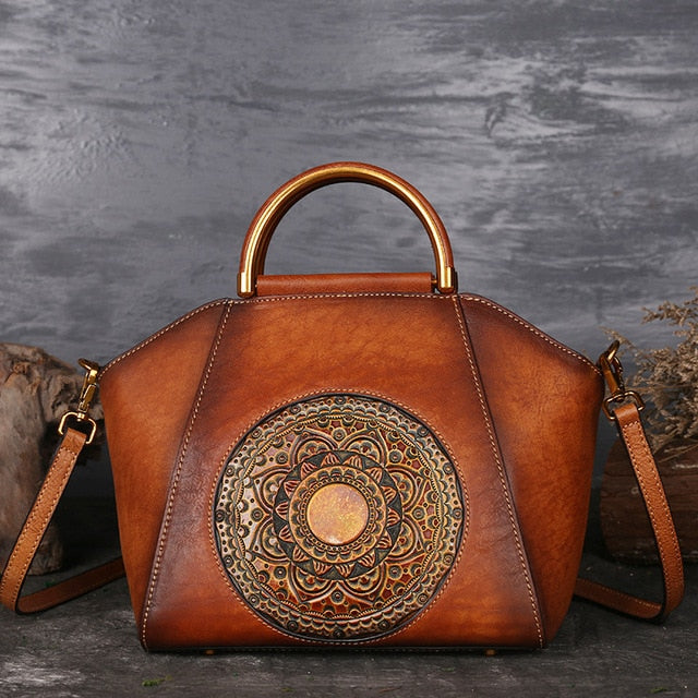 Vintage Embossed Leather Satchel – Available in Graphite Grey, Brown, and Red Bean Paste