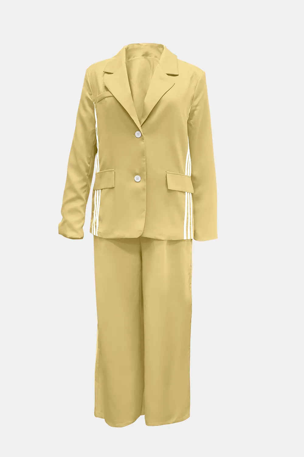 Athleisure‐Inspired Three‐Stripe Blazer & Wide-Leg Pant Set