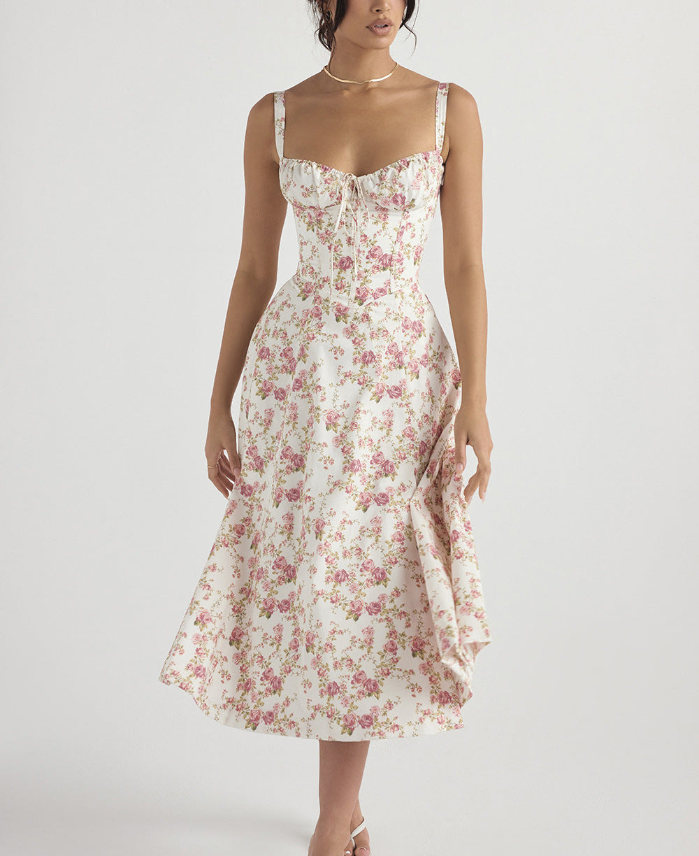 Sweetheart Corset Floral Midi Dress