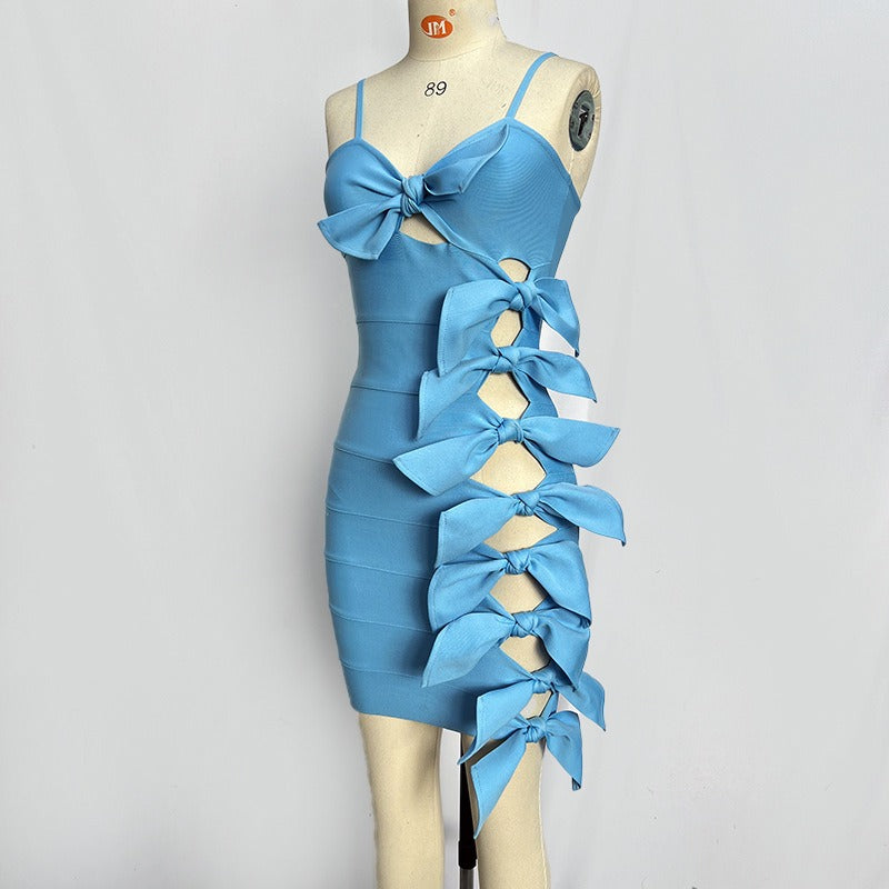 Azure Bow-Detail Bandage Mini Dress