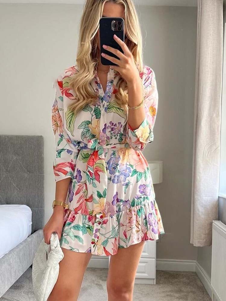 Floral Belted Shirt Dress – Garden Party Chic