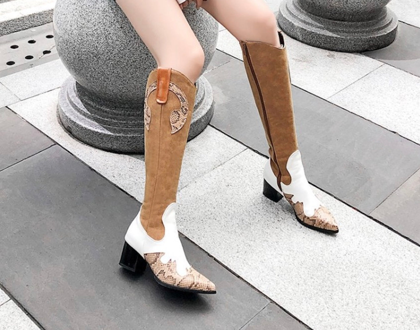 “Ranchero Eleganza” Two-Tone Western Knee-High Boots