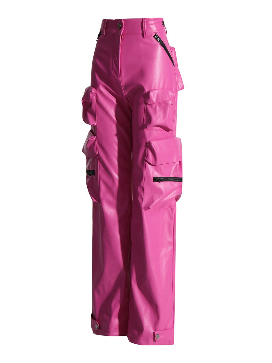 Faux Leather Cargo Pants – Hot Pink