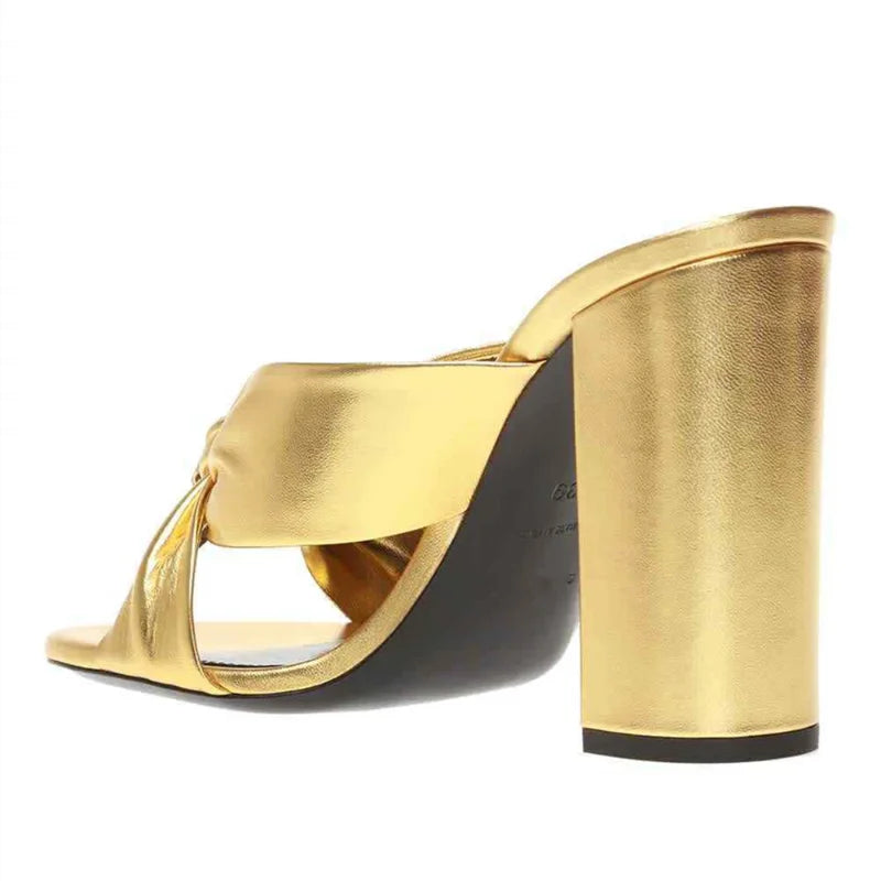 Aria Knot-Front Block-Heel Mules