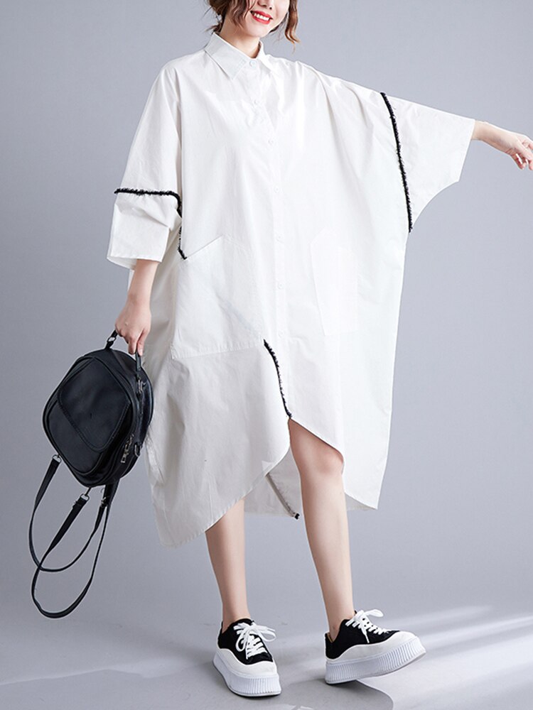 Stylish Oversized White Cotton Shirt Dress – Casual Cool with a Twist