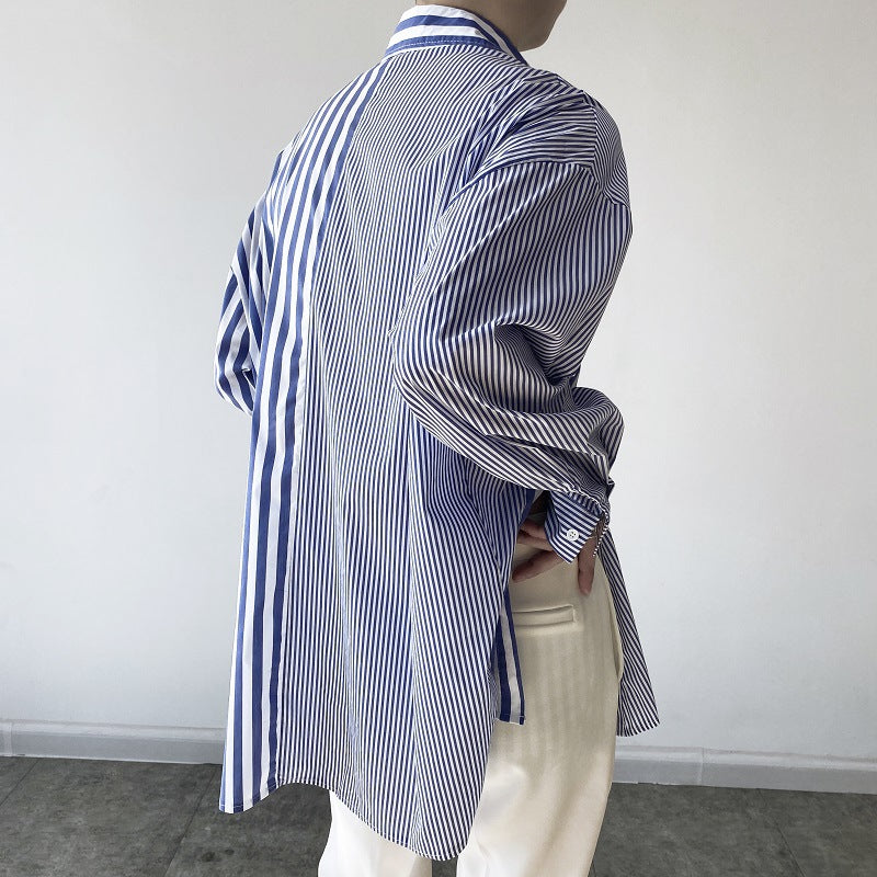 Modern Asymmetrical Striped Button‐Down Shirt