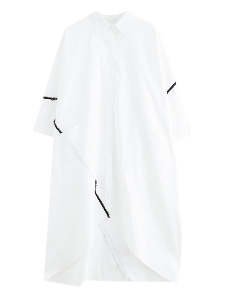 Stylish Oversized White Cotton Shirt Dress – Casual Cool with a Twist