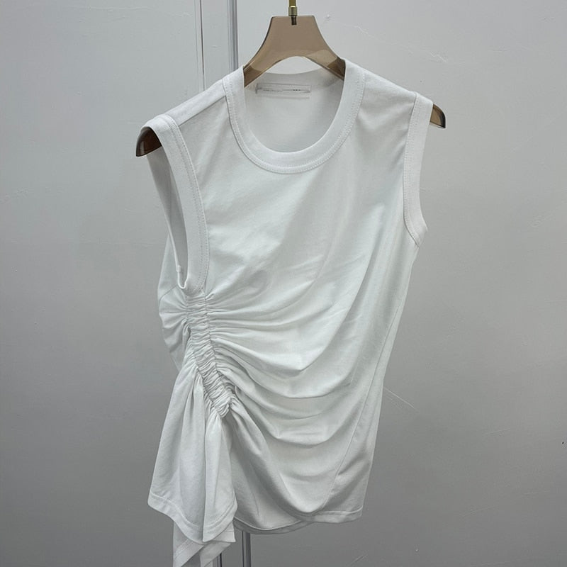 Asymmetrical Ruched Side-Drawstring Sleeveless Top