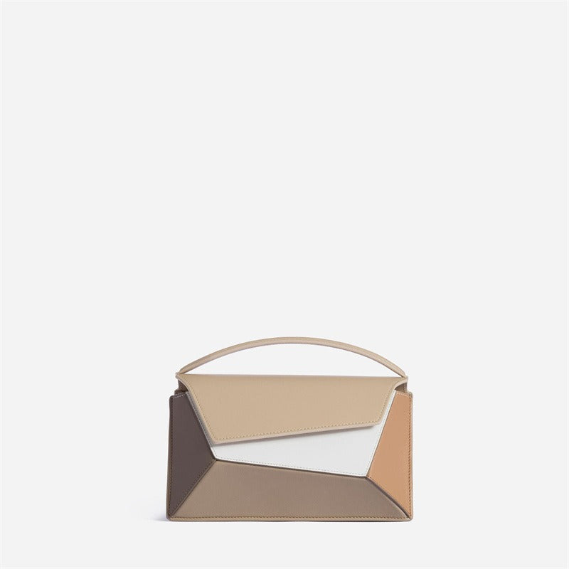 Geometric Color‐Block Leather Top-Handle Shoulder Bag