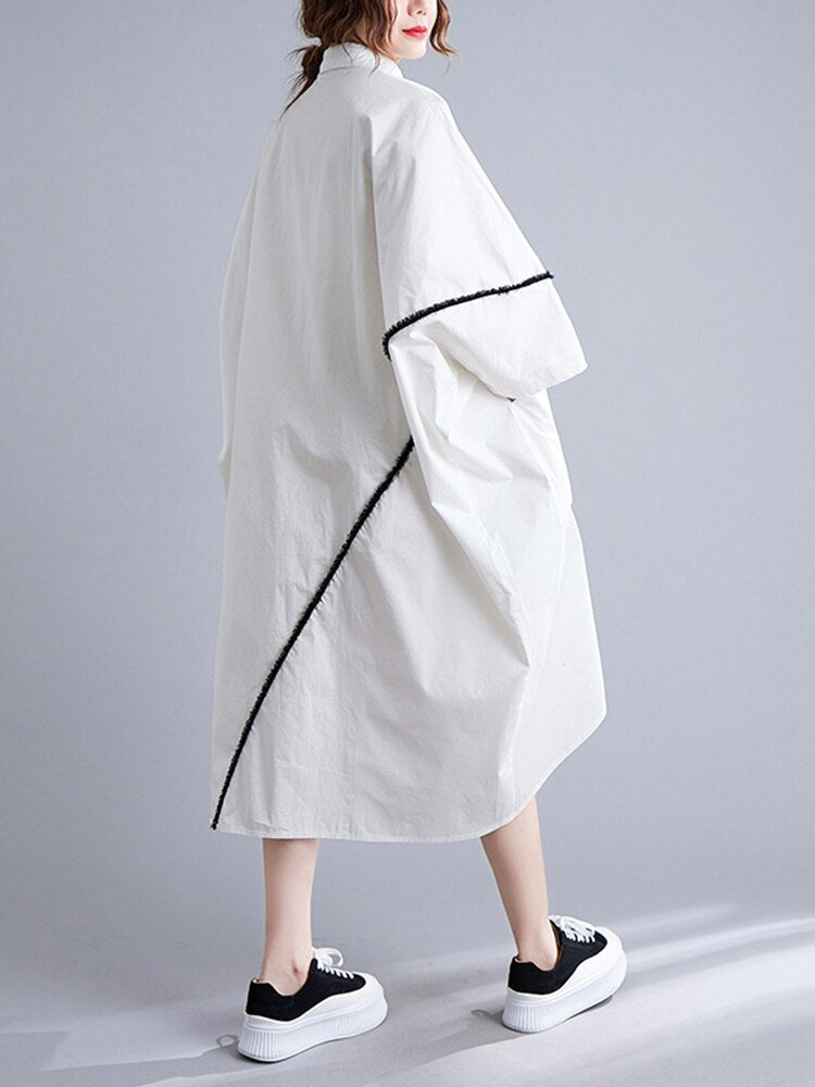 Stylish Oversized White Cotton Shirt Dress – Casual Cool with a Twist